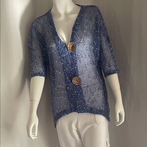 Blue Knit Cardigan with Large Buttons